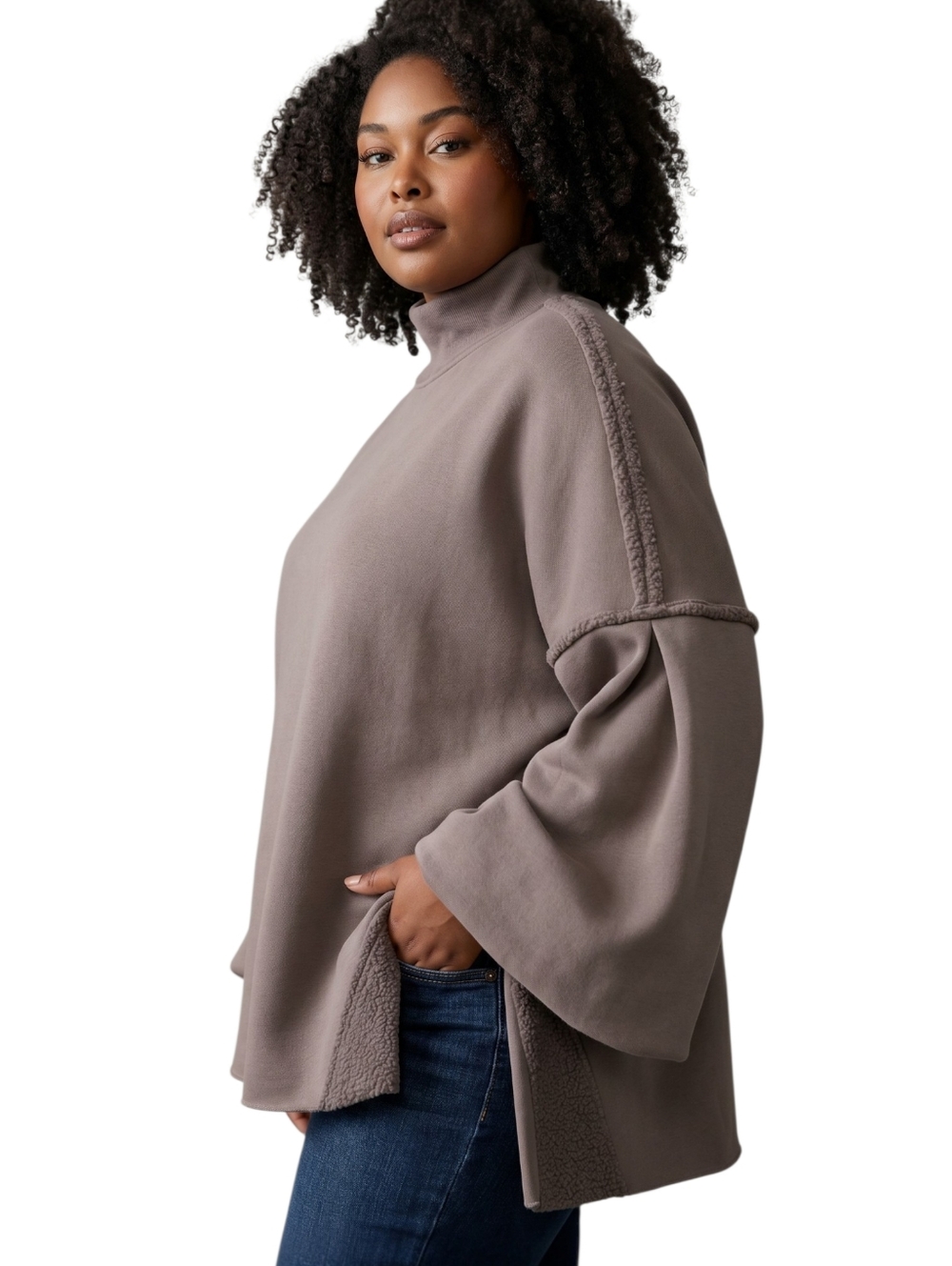 Belle Sleeve Turtleneck Sweatshirt ▪︎ Mushroom Grey ▪︎ XL